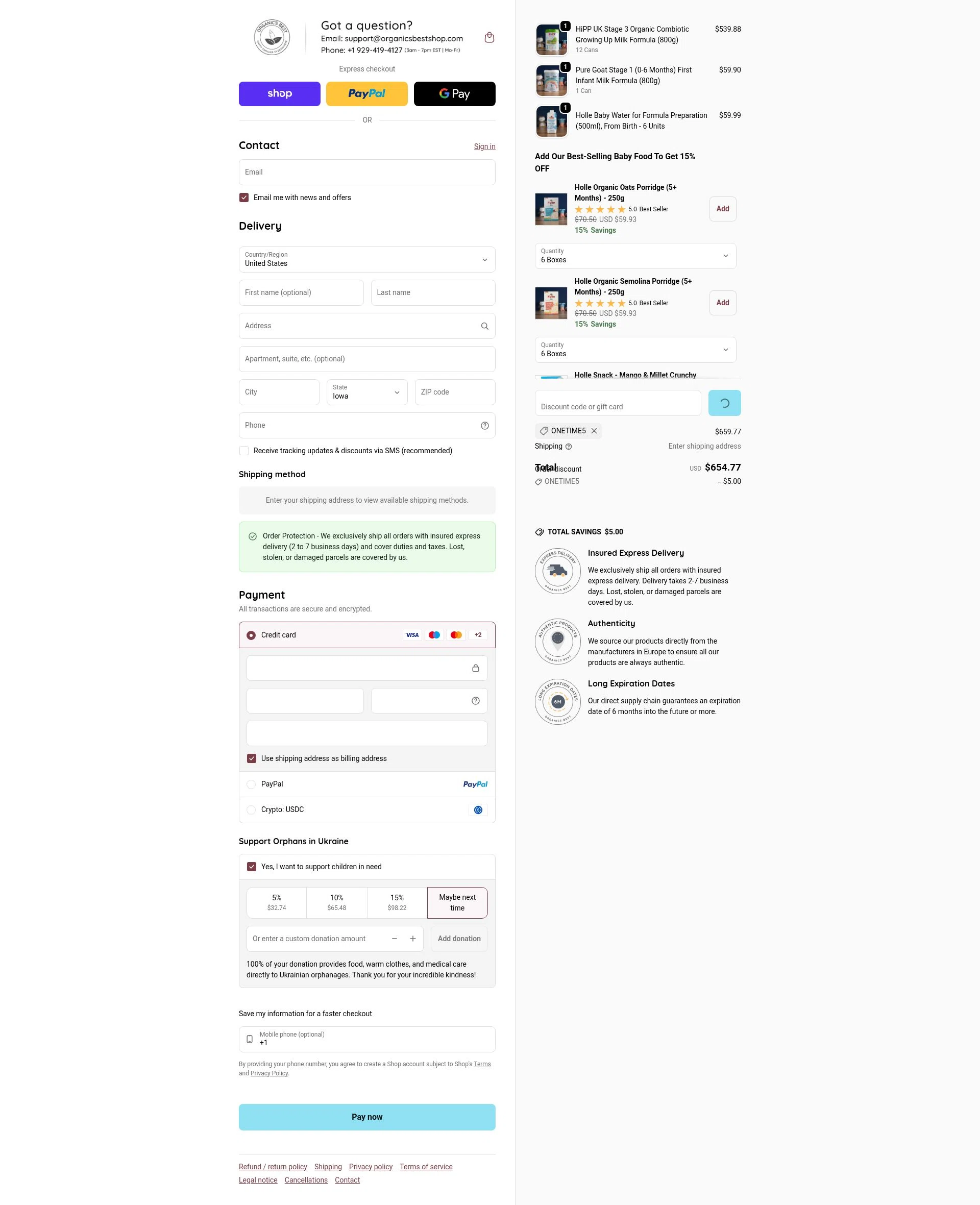 Organic's Best checkout page showing Organic's Best coupon code box | Screenshot taken by SimplyCodes community member on Feb 5, 2026