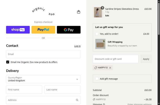 Organic Zoo UK checkout page showing Organic Zoo UK promo code box | Screenshot taken by SimplyCodes community member on Jul 1, 2025
