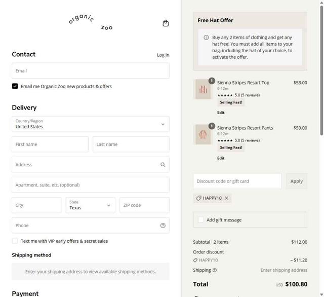 Organic Zoo UK checkout page showing Organic Zoo UK promo code box | Screenshot taken by SimplyCodes community member on May 4, 2025