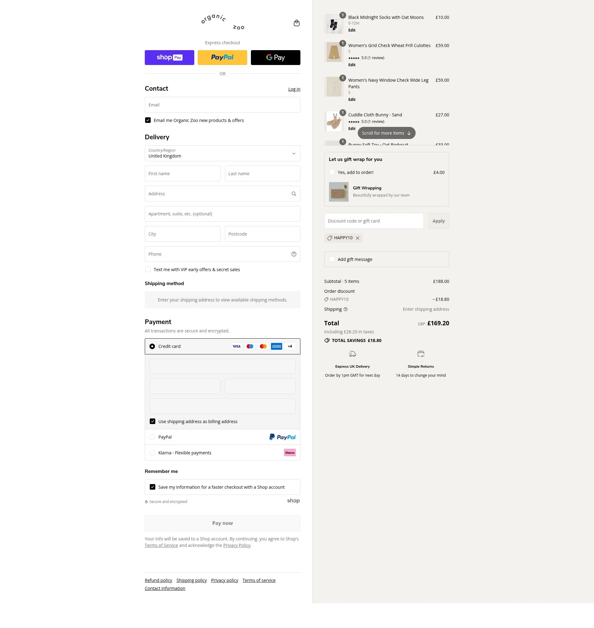 Organic Zoo checkout page showing Organic Zoo discount code box | Screenshot taken by SimplyCodes community member on Jul 10, 2025
