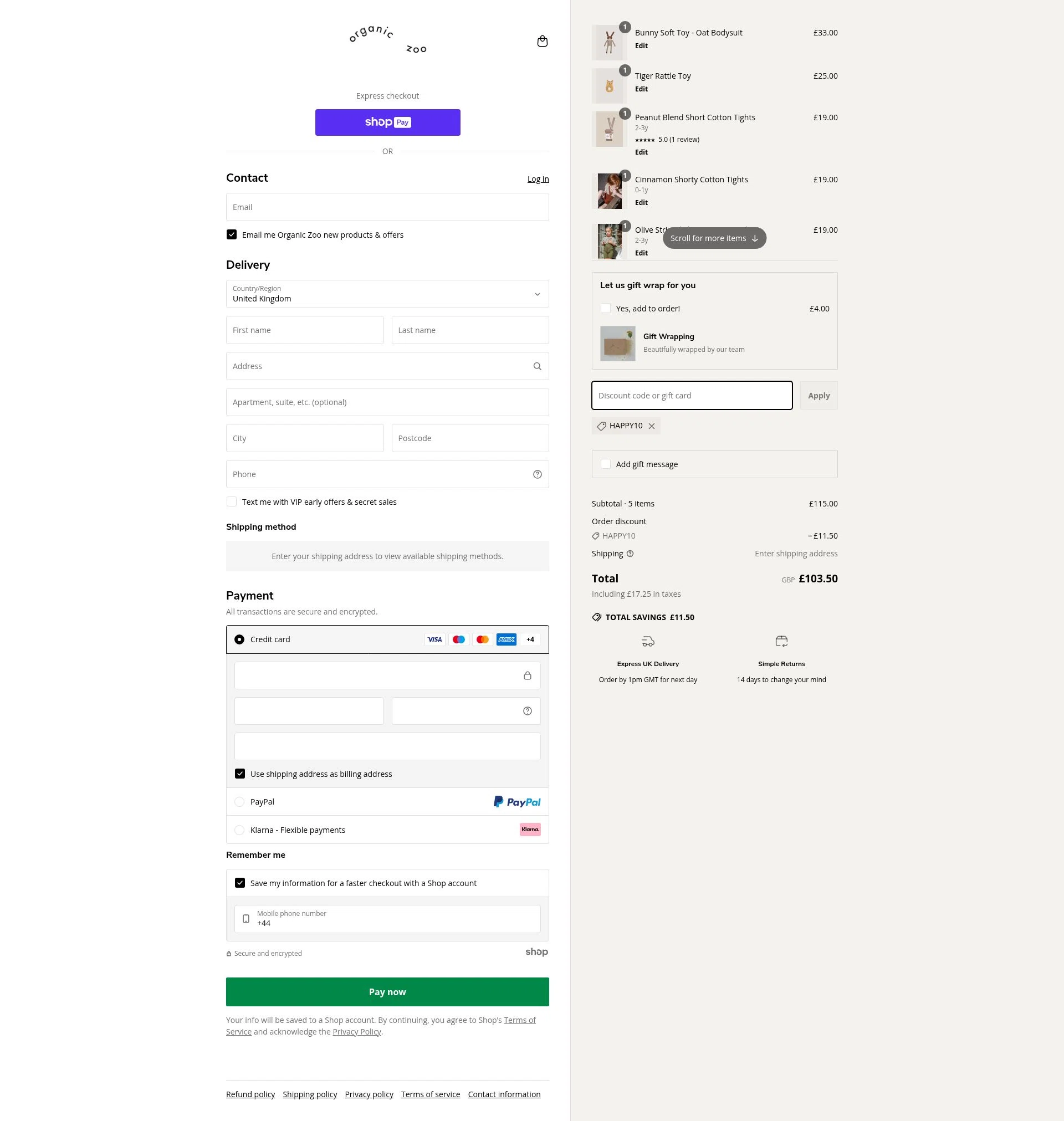 Organic Zoo checkout page showing Organic Zoo discount code box | Screenshot taken by SimplyCodes community member on May 27, 2025