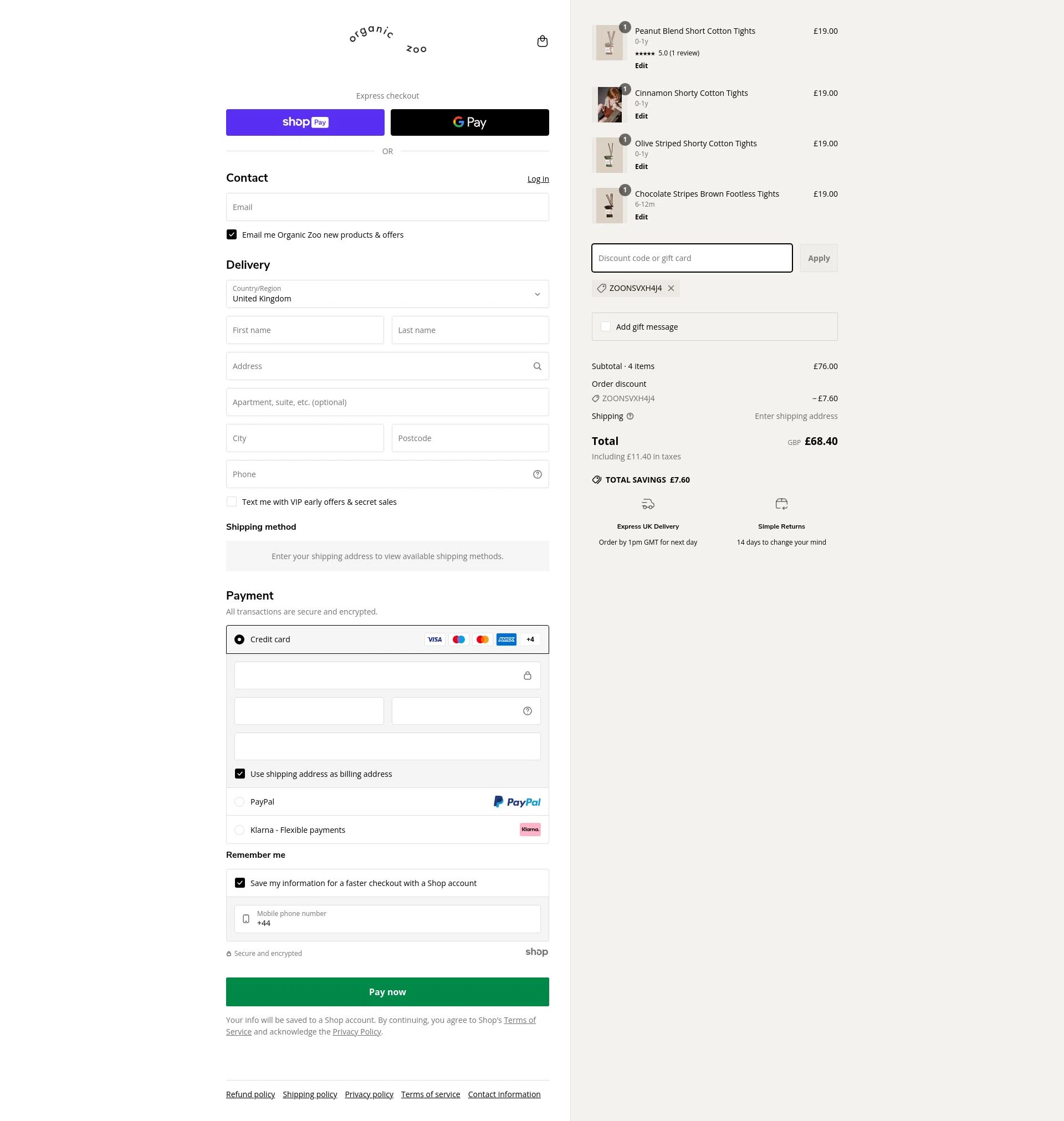 Organic Zoo checkout page showing Organic Zoo discount code box | Screenshot taken by SimplyCodes community member on May 14, 2025