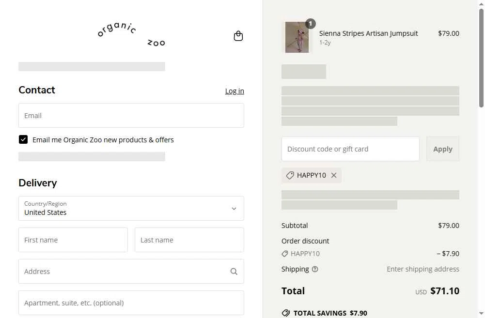 Organic Zoo checkout page showing Organic Zoo discount code box | Screenshot taken by SimplyCodes community member on Jun 25, 2025