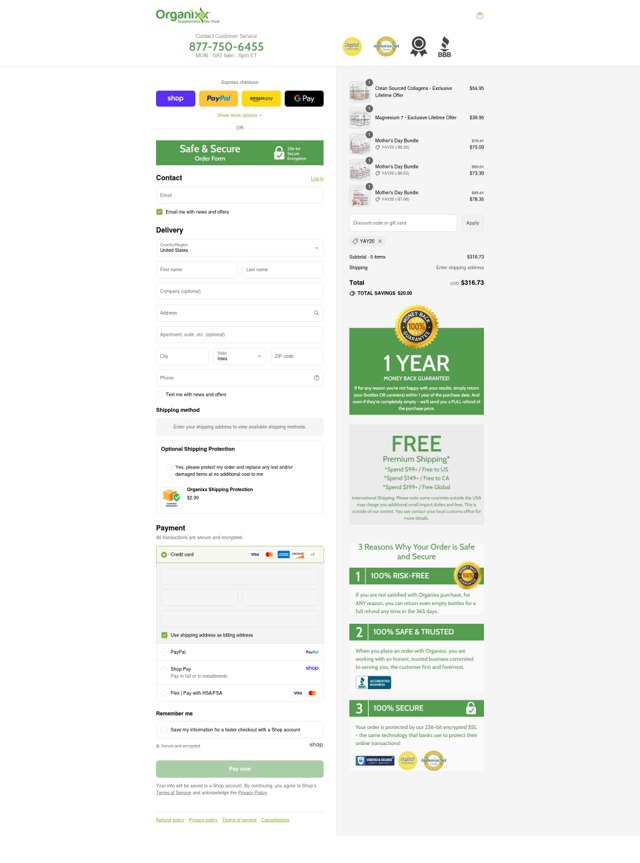 Organixx checkout page showing Organixx coupon code box | Screenshot taken by SimplyCodes community member on Sep 6, 2025