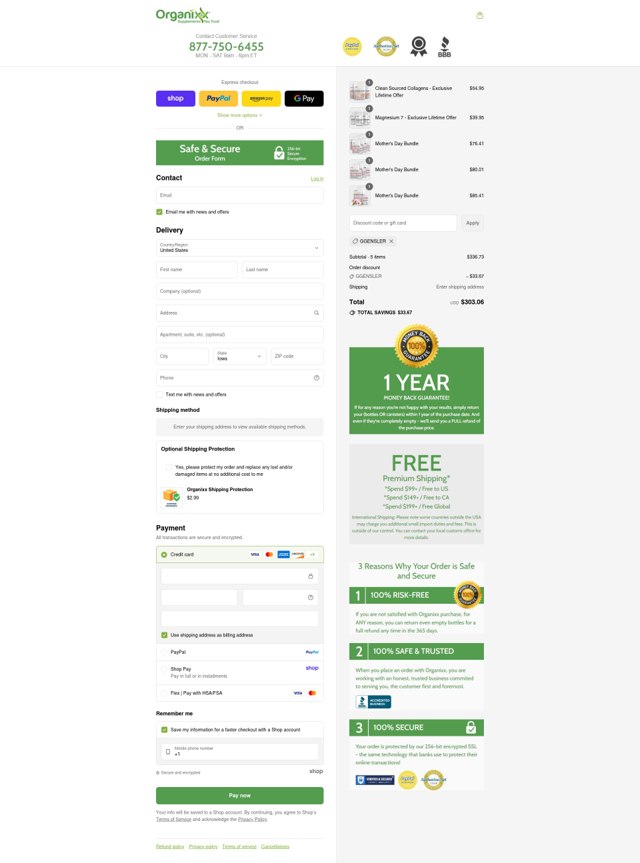 Organixx checkout page showing Organixx coupon code box | Screenshot taken by SimplyCodes community member on Sep 6, 2025