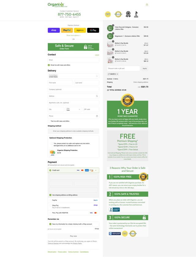 Organixx checkout page showing Organixx coupon code box | Screenshot taken by SimplyCodes community member on Sep 6, 2025