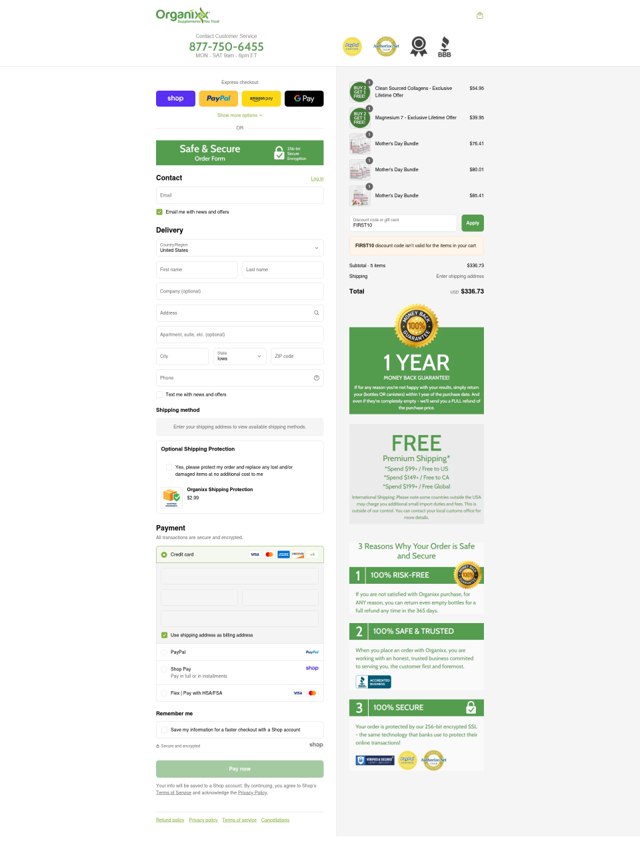 Organixx checkout page showing Organixx coupon code box | Screenshot taken by SimplyCodes community member on Sep 6, 2025