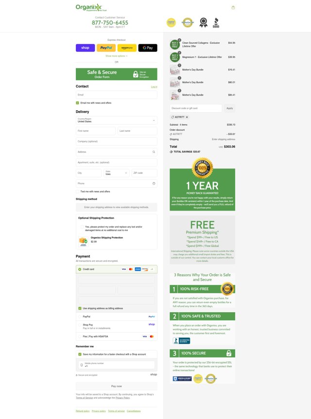 Organixx checkout page showing Organixx coupon code box | Screenshot taken by SimplyCodes community member on Sep 6, 2025