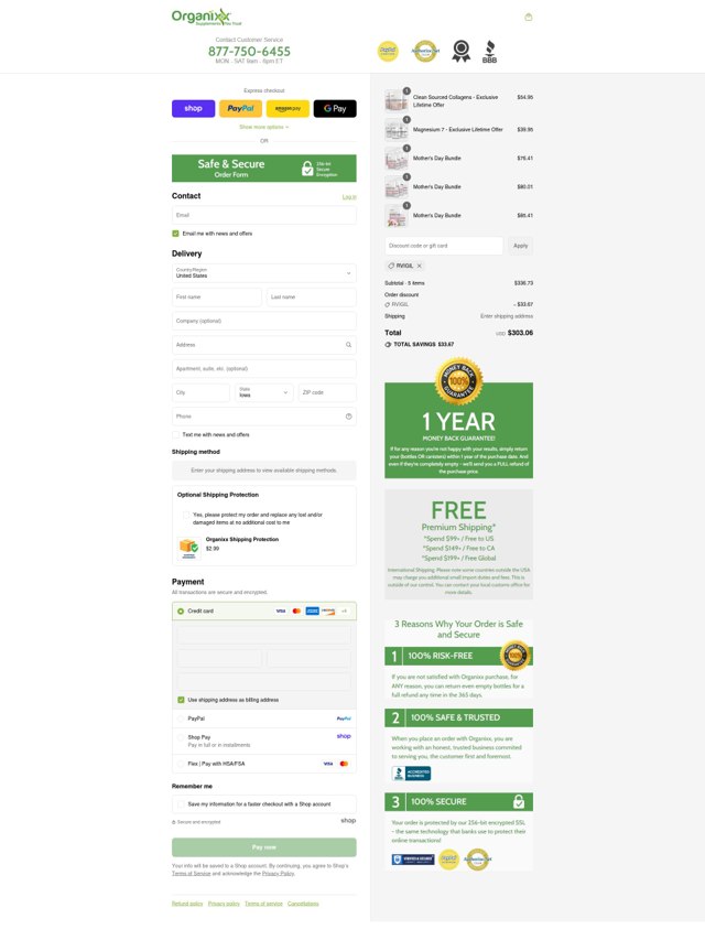 Organixx checkout page showing Organixx coupon code box | Screenshot taken by SimplyCodes community member on Sep 6, 2025