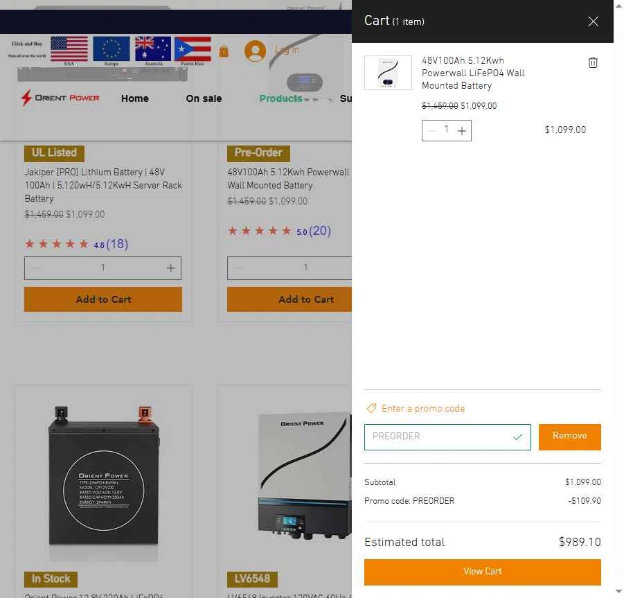 ORIENT POWER checkout page showing ORIENT POWER promo code box | Screenshot taken by SimplyCodes community member on Dec 15, 2025