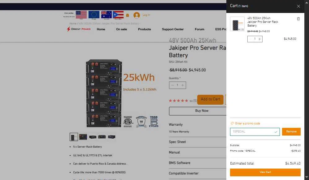 ORIENT POWER checkout page showing ORIENT POWER promo code box | Screenshot taken by SimplyCodes community member on Dec 17, 2025