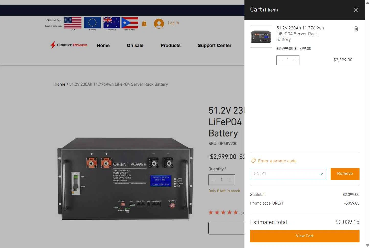 ORIENT POWER checkout page showing ORIENT POWER promo code box | Screenshot taken by SimplyCodes community member on Nov 12, 2025