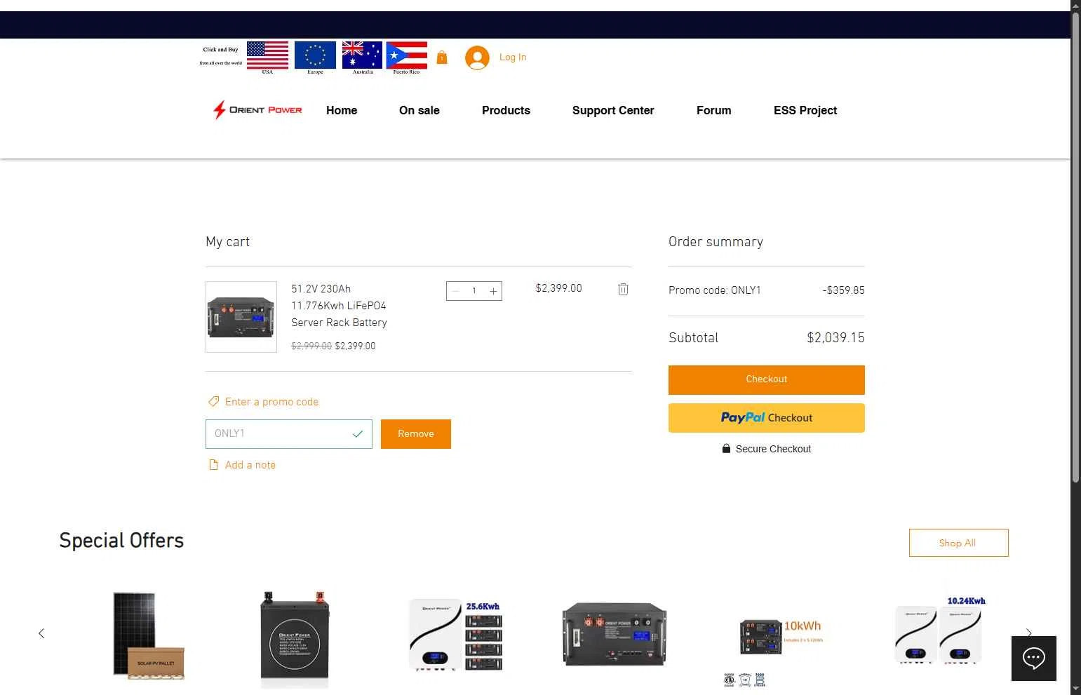 ORIENT POWER checkout page showing ORIENT POWER promo code box | Screenshot taken by SimplyCodes community member on Dec 11, 2025