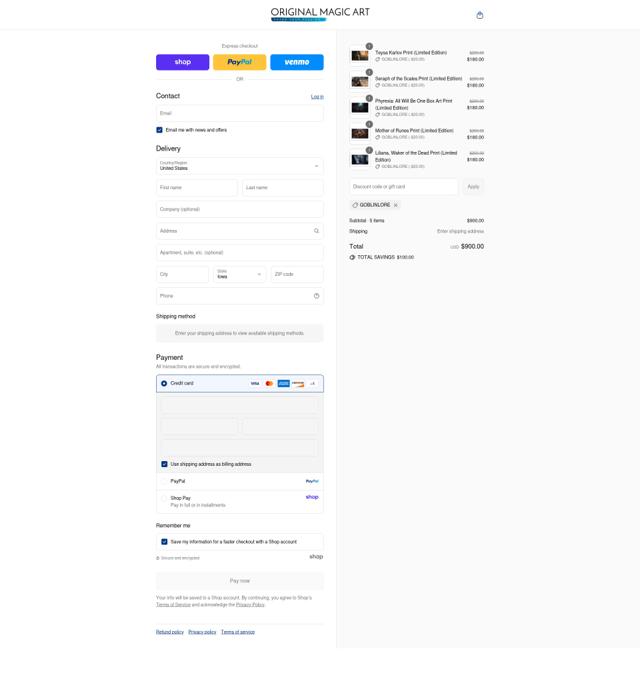 Original Magic Art checkout page showing Original Magic Art discount code box | Screenshot taken by SimplyCodes community member on Sep 4, 2025