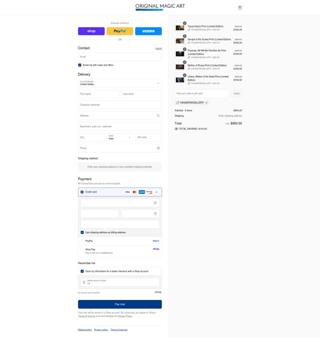 Original Magic Art checkout page showing Original Magic Art discount code box | Screenshot taken by SimplyCodes community member on Sep 4, 2025