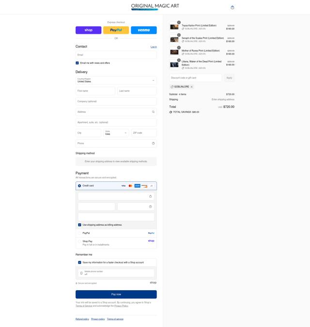 Original Magic Art checkout page showing Original Magic Art discount code box | Screenshot taken by SimplyCodes community member on Sep 8, 2025