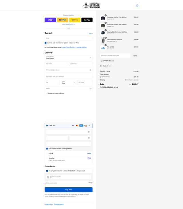Original Penguin checkout page showing Original Penguin promo code box | Screenshot taken by SimplyCodes community member on Sep 6, 2025