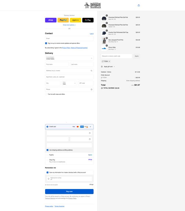 Original Penguin checkout page showing Original Penguin promo code box | Screenshot taken by SimplyCodes community member on Sep 6, 2025