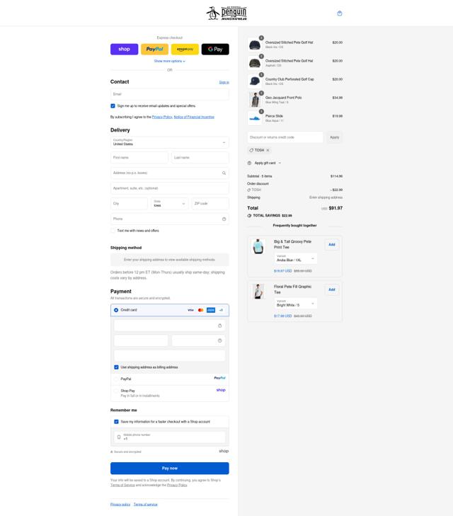 Original Penguin checkout page showing Original Penguin promo code box | Screenshot taken by SimplyCodes community member on Sep 10, 2025