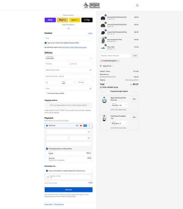 Original Penguin checkout page showing Original Penguin promo code box | Screenshot taken by SimplyCodes community member on Sep 10, 2025