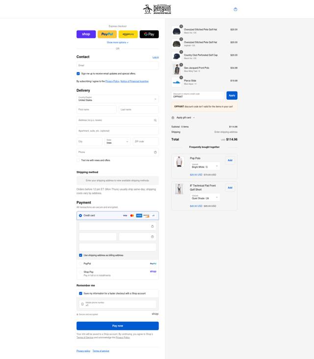 Original Penguin checkout page showing Original Penguin promo code box | Screenshot taken by SimplyCodes community member on Sep 6, 2025