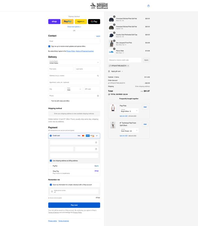 Original Penguin checkout page showing Original Penguin promo code box | Screenshot taken by SimplyCodes community member on Sep 6, 2025