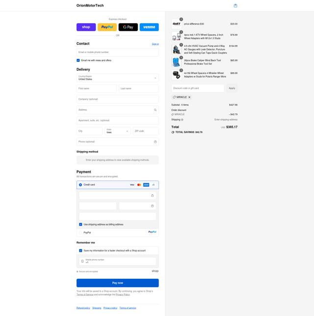 Orion Motor Tech checkout page showing Orion Motor Tech promo code box | Screenshot taken by SimplyCodes community member on Sep 17, 2025
