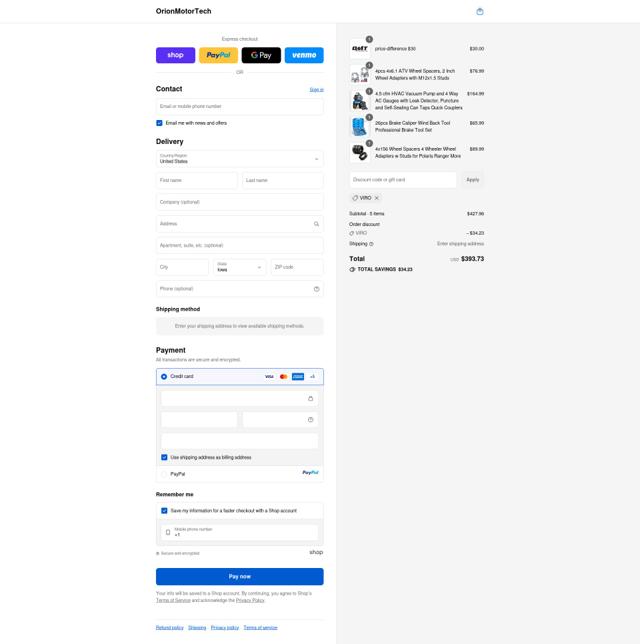 Orion Motor Tech checkout page showing Orion Motor Tech promo code box | Screenshot taken by SimplyCodes community member on Sep 17, 2025
