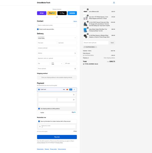 Orion Motor Tech checkout page showing Orion Motor Tech promo code box | Screenshot taken by SimplyCodes community member on Sep 17, 2025