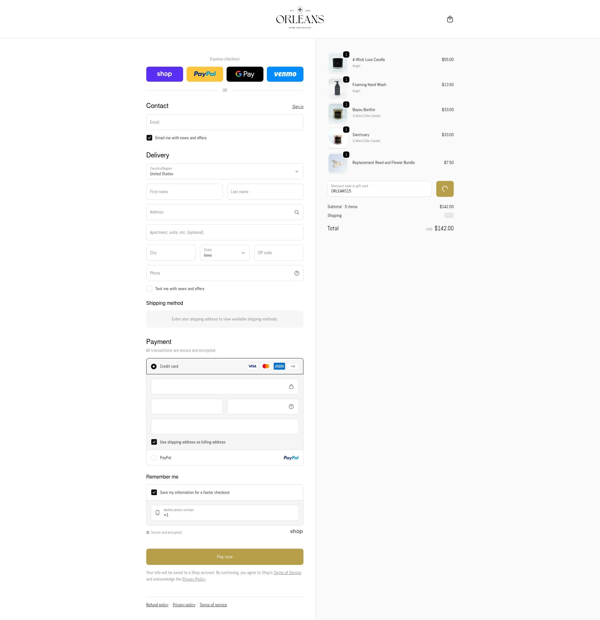 Orleans Home Fragrances checkout page showing Orleans Home Fragrances promo code box | Screenshot taken by SimplyCodes community member on Jan 22, 2026