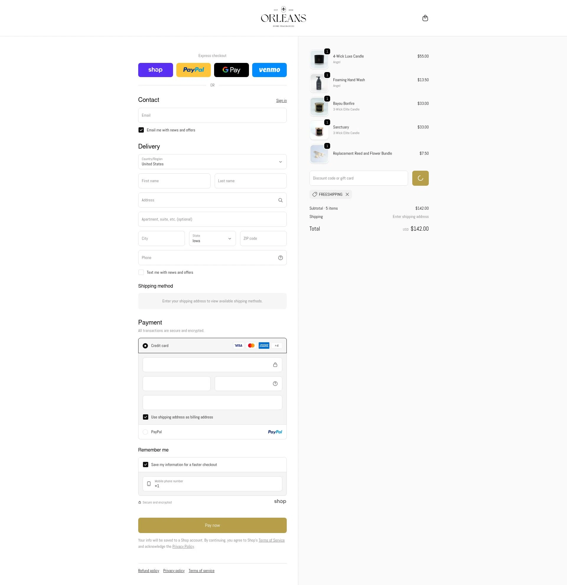 Orleans Home Fragrances checkout page showing Orleans Home Fragrances promo code box | Screenshot taken by SimplyCodes community member on Jan 22, 2026