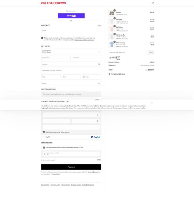 Orlebar Brown checkout page showing Orlebar Brown discount code box | Screenshot taken by SimplyCodes community member on Jan 19, 2025
