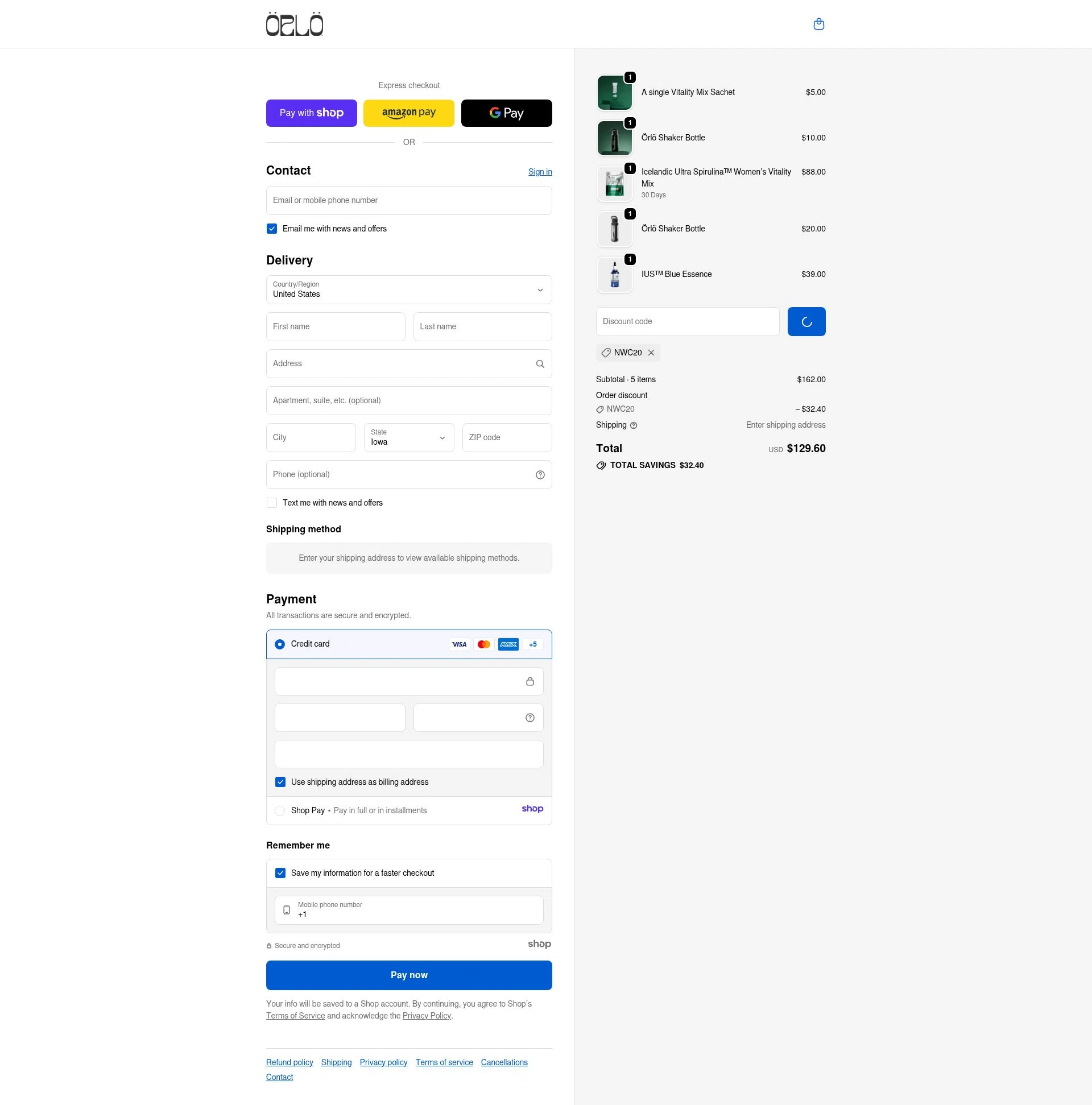 Orlo Nutrition checkout page showing Orlo Nutrition promo code box | Screenshot taken by SimplyCodes community member on Jan 7, 2026