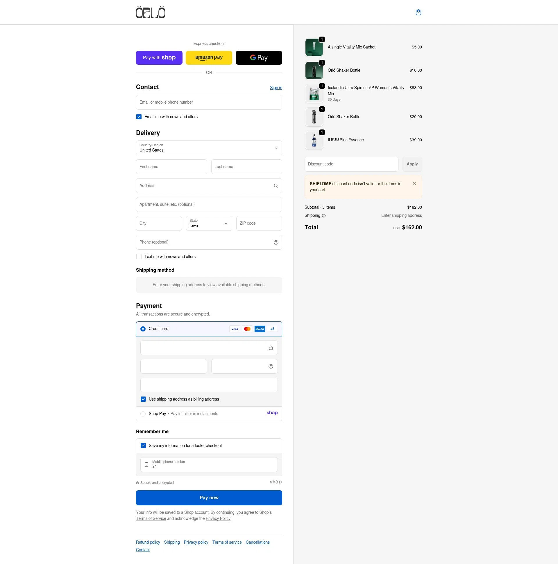 Orlo Nutrition checkout page showing Orlo Nutrition promo code box | Screenshot taken by SimplyCodes community member on Jan 7, 2026