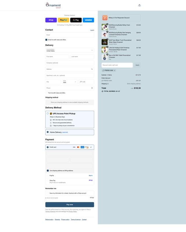 OrnamentShop.com checkout page showing OrnamentShop.com promo code box | Screenshot taken by SimplyCodes community member on Sep 8, 2025