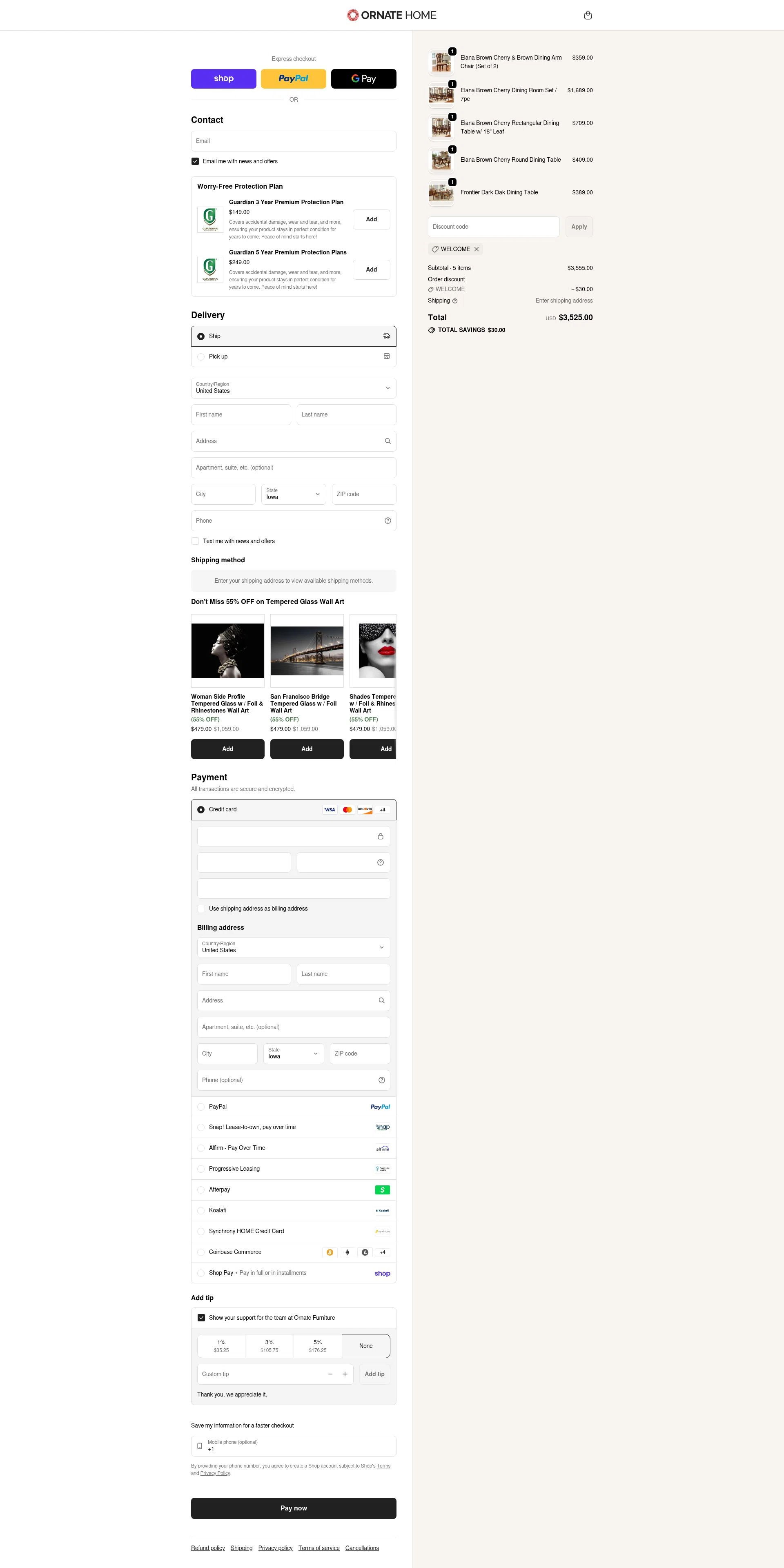 Ornate Home checkout page showing Ornate Home discount code box | Screenshot taken by SimplyCodes community member on Feb 6, 2026