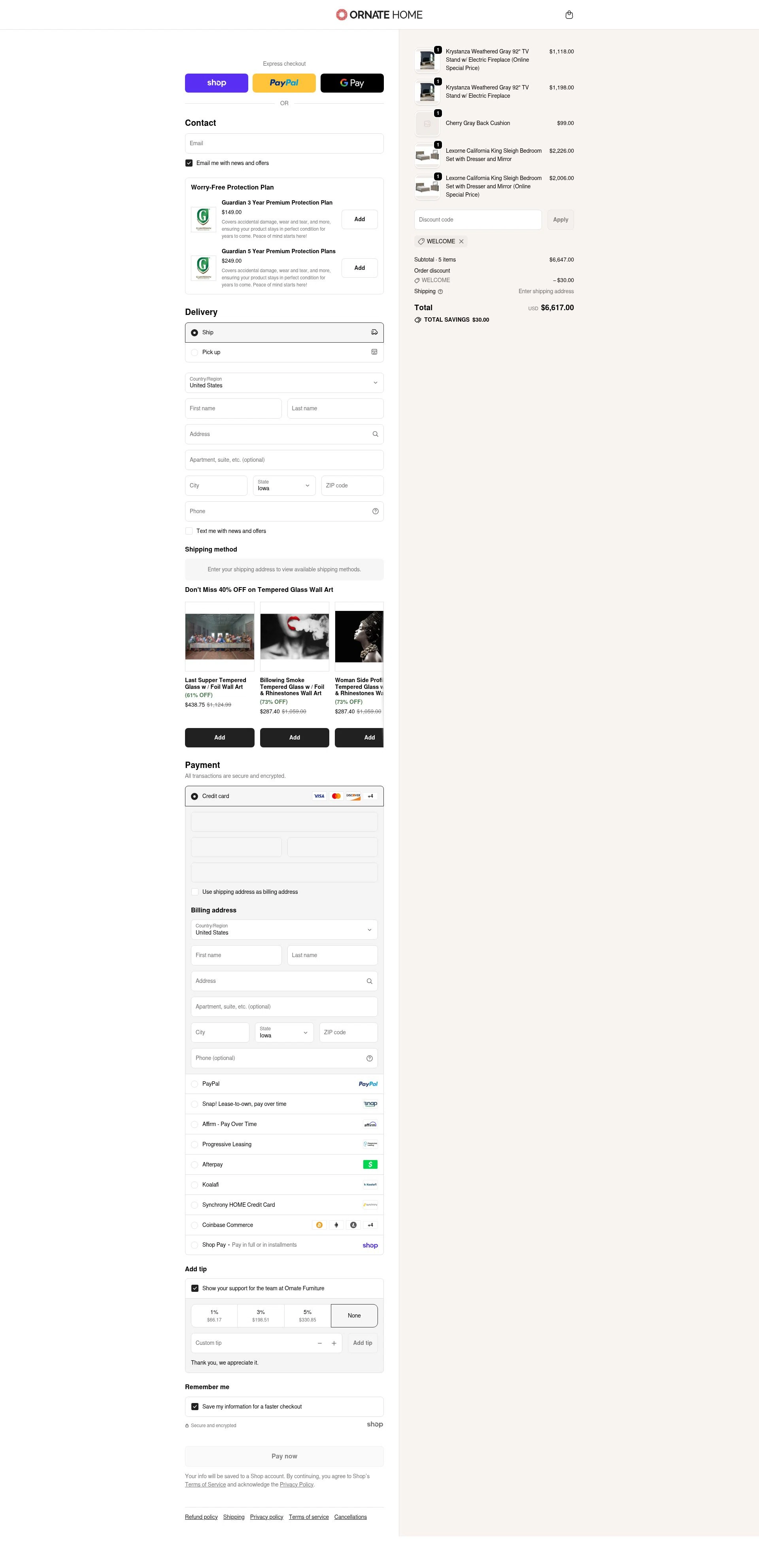 Ornate Home checkout page showing Ornate Home discount code box | Screenshot taken by SimplyCodes community member on Jan 28, 2026