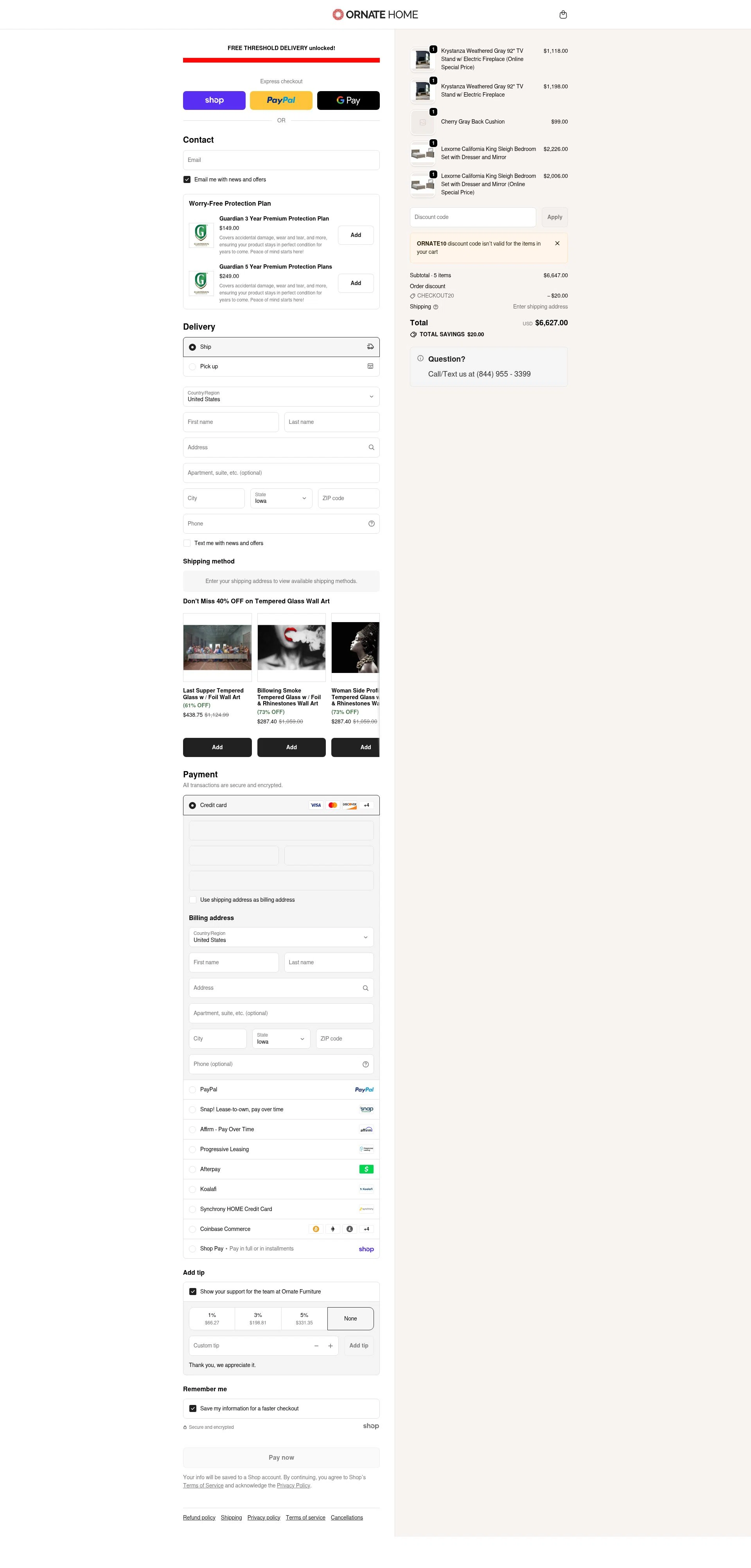 Ornate Home checkout page showing Ornate Home discount code box | Screenshot taken by SimplyCodes community member on Jan 28, 2026