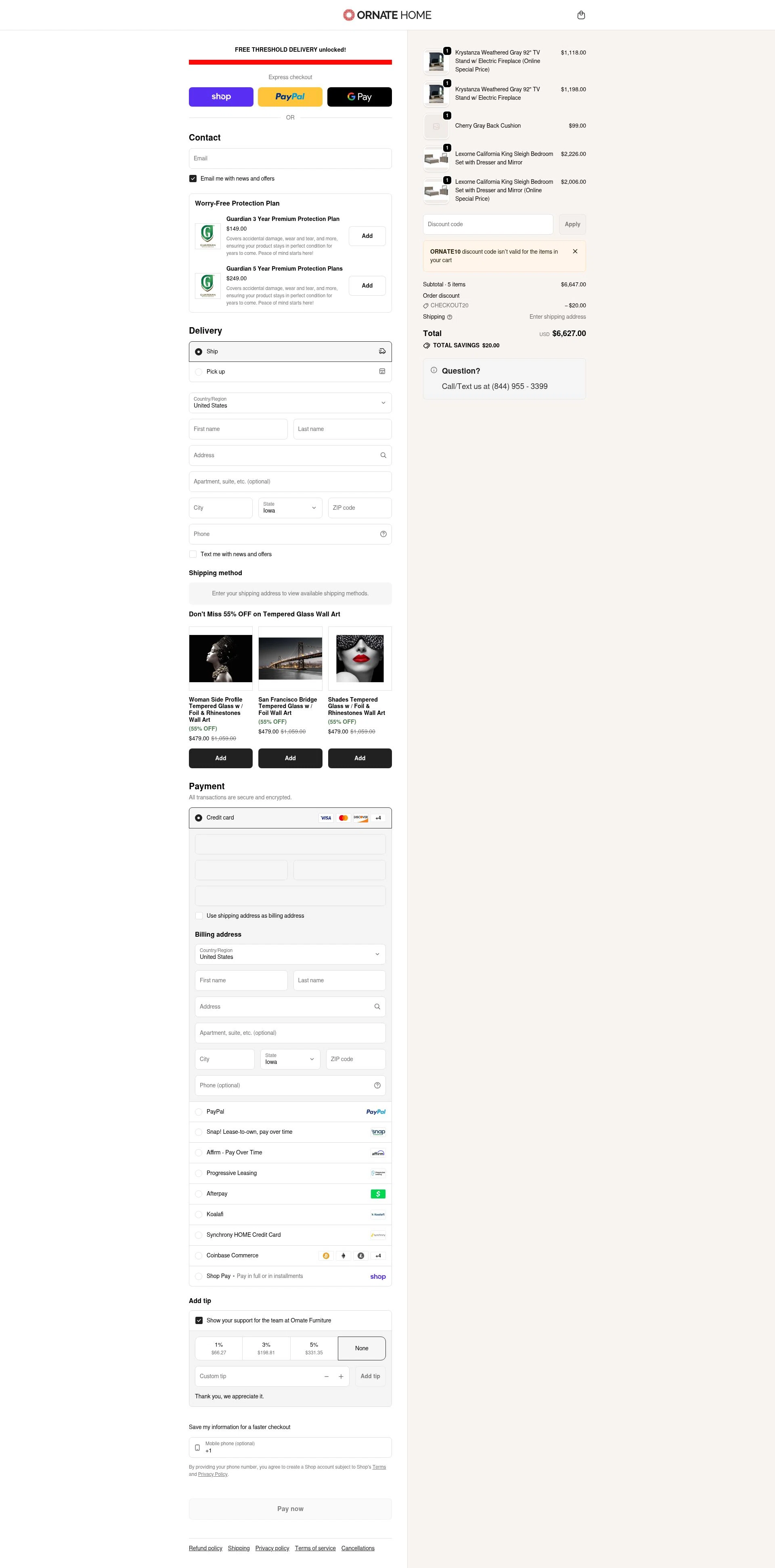 Ornate Home checkout page showing Ornate Home discount code box | Screenshot taken by SimplyCodes community member on Feb 1, 2026