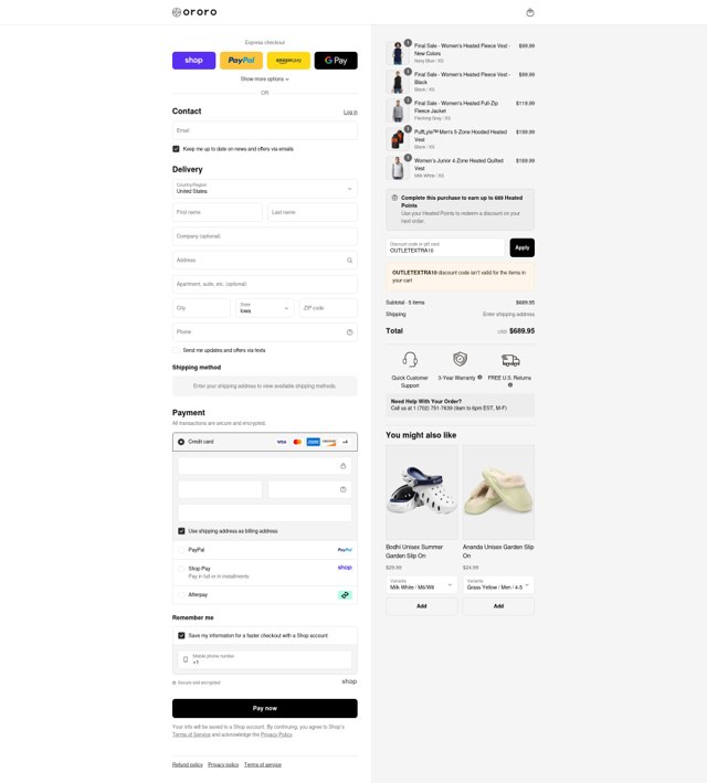 Ororo checkout page showing Ororo discount code box | Screenshot taken by SimplyCodes community member on Sep 2, 2025