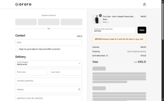 Ororo checkout page showing Ororo discount code box | Screenshot taken by SimplyCodes community member on Aug 29, 2025