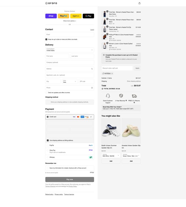 Ororo checkout page showing Ororo discount code box | Screenshot taken by SimplyCodes community member on Sep 2, 2025