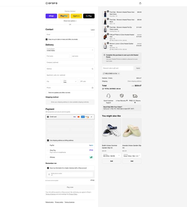 Ororo checkout page showing Ororo discount code box | Screenshot taken by SimplyCodes community member on Sep 2, 2025
