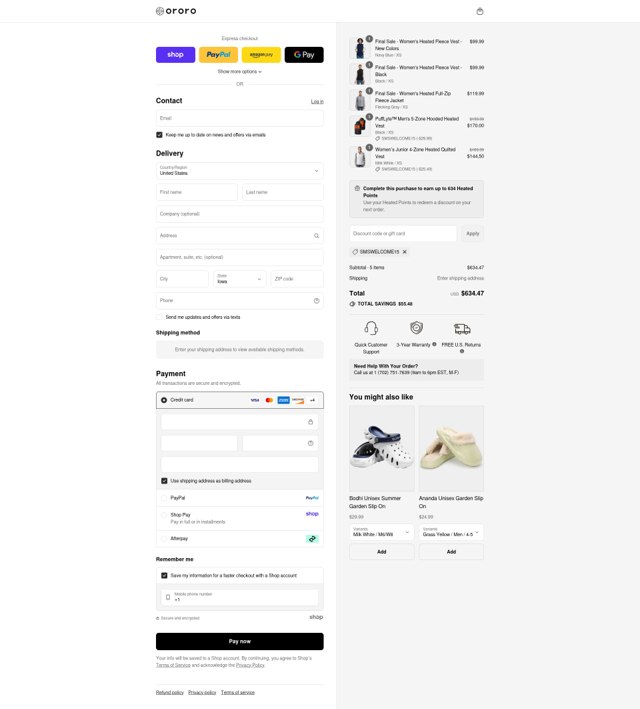 Ororo checkout page showing Ororo discount code box | Screenshot taken by SimplyCodes community member on Sep 2, 2025