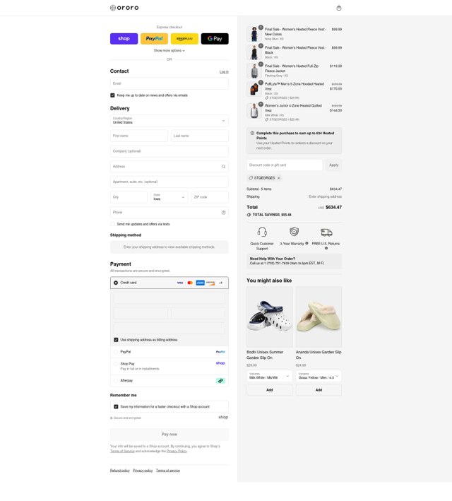 Ororo checkout page showing Ororo discount code box | Screenshot taken by SimplyCodes community member on Sep 2, 2025