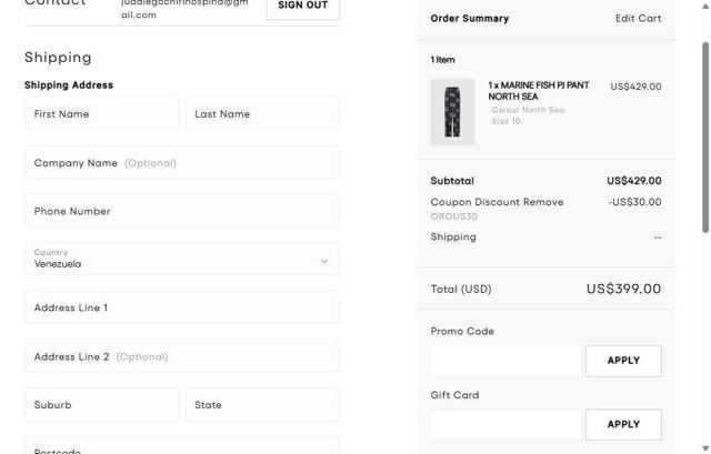 Oroton checkout page showing Oroton promo code box | Screenshot taken by SimplyCodes community member on Jul 9, 2025