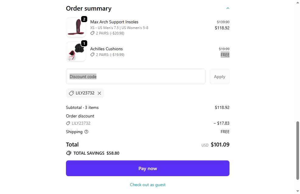 Orthoflexx checkout page showing Orthoflexx discount code box | Screenshot taken by SimplyCodes community member on Feb 7, 2026