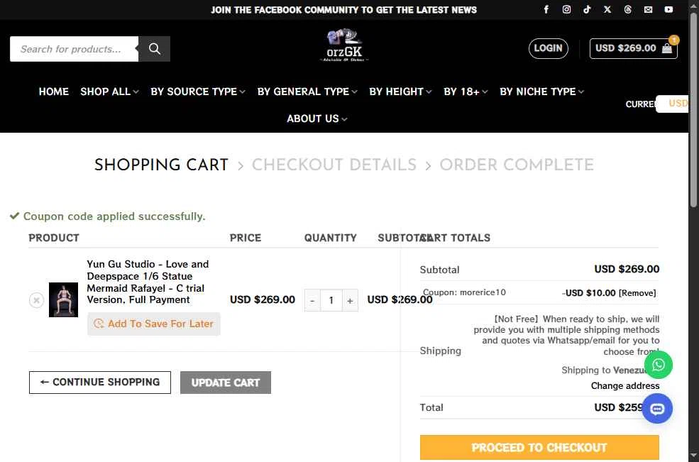 OrzGK checkout page showing OrzGK discount code box | Screenshot taken by SimplyCodes community member on Jan 16, 2026
