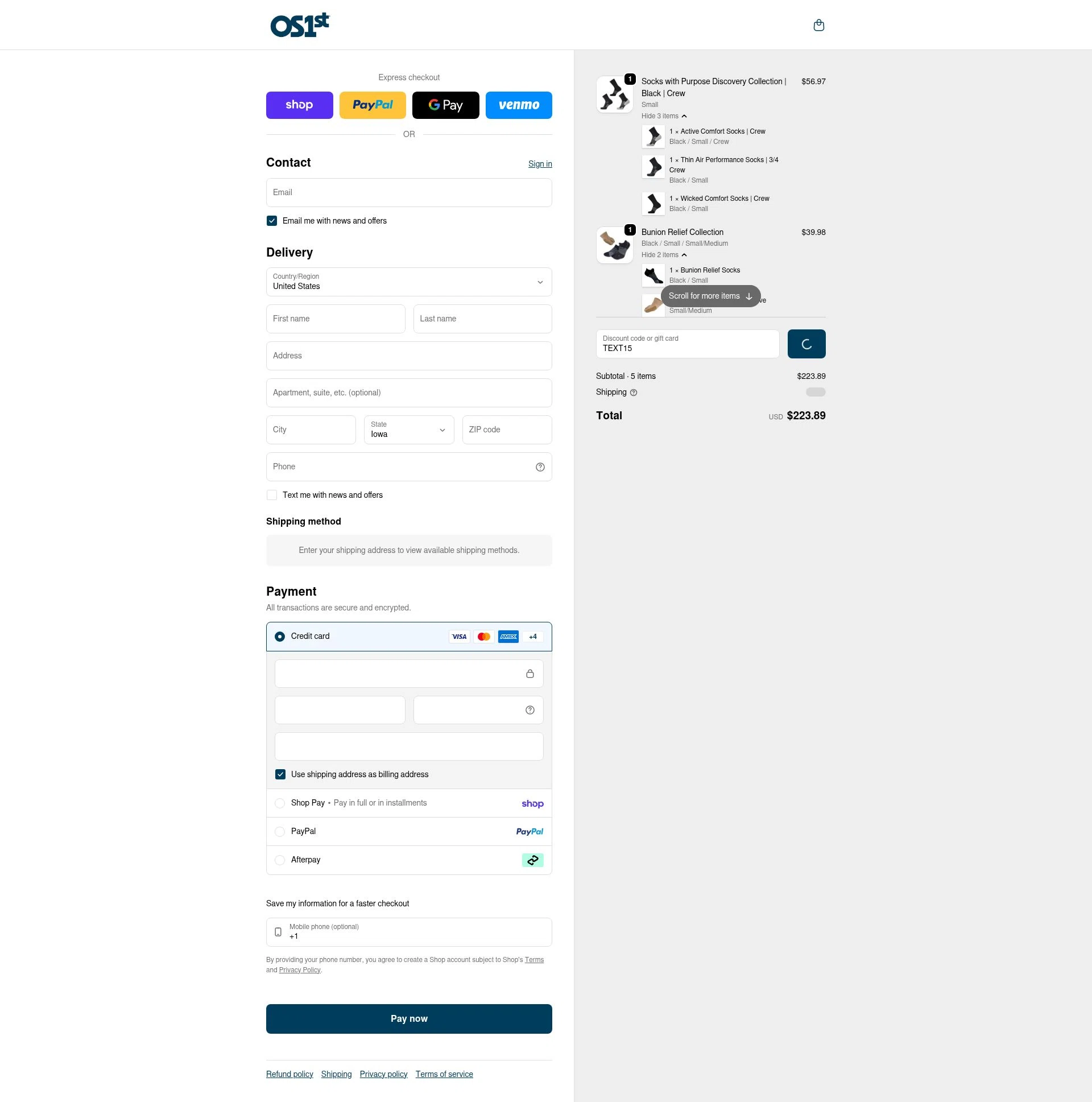OS1st checkout page showing OS1st discount code box | Screenshot taken by SimplyCodes community member on Feb 13, 2026