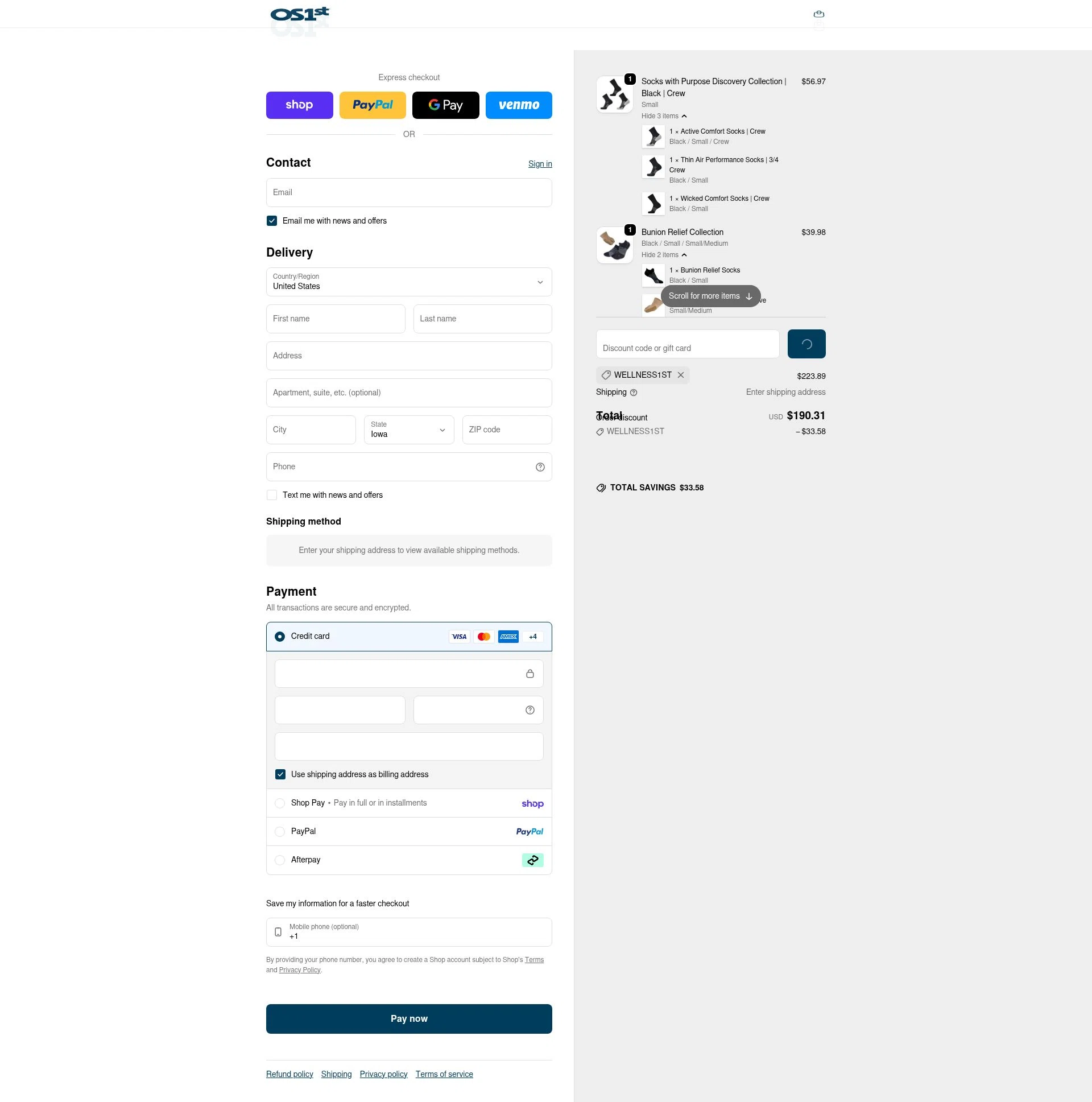 OS1st checkout page showing OS1st discount code box | Screenshot taken by SimplyCodes community member on Feb 13, 2026